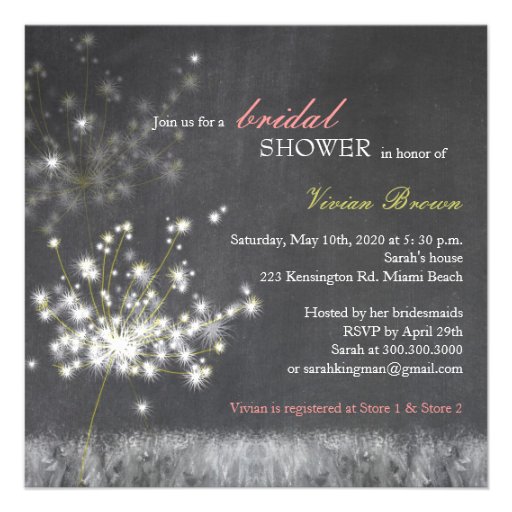 Hip Dandelion Chalkboard Bridal Shower Invitations