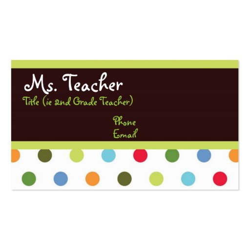 Hip Dots Teacher Business Card (front side)