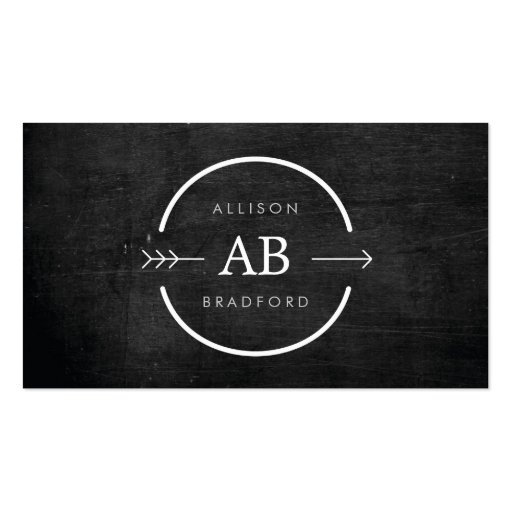 HIP & EDGY MONOGRAM LOGO with ARROW on BLACK WOOD Business Cards