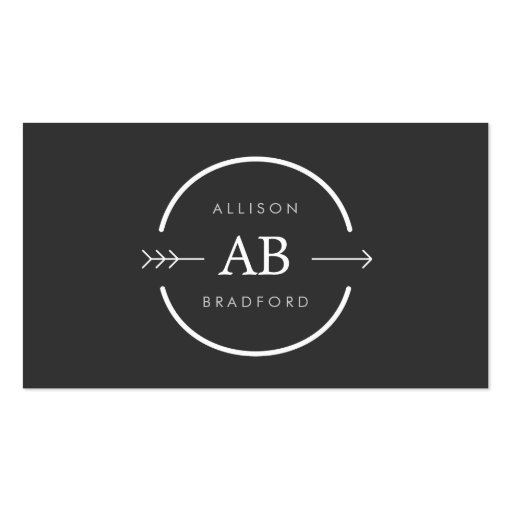 HIP & EDGY MONOGRAM LOGO with ARROW on DARK GRAY Business Cards (front side)