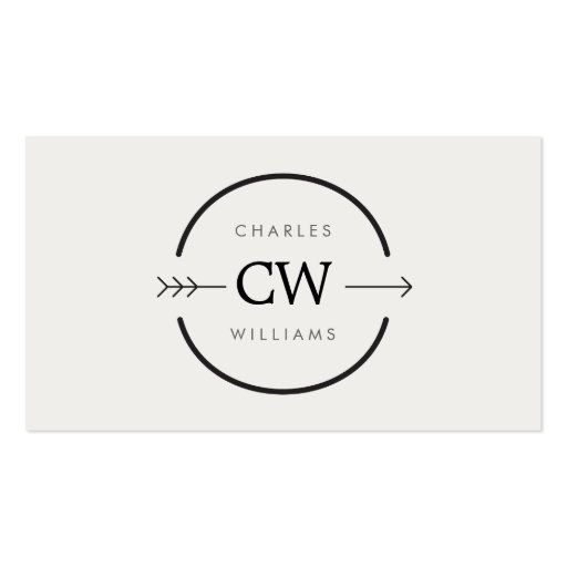 HIP & EDGY MONOGRAM LOGO with ARROW on LIGHT GRAY Business Card Templates (front side)