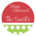 Hip Green and Red Personalized Christmas Stickers