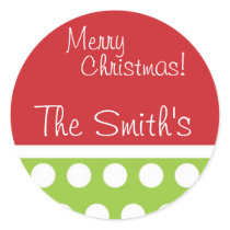 Hip Green and Red Personalized Christmas Stickers