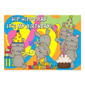 Hip Hippo Ray Custom Birthday Invitation