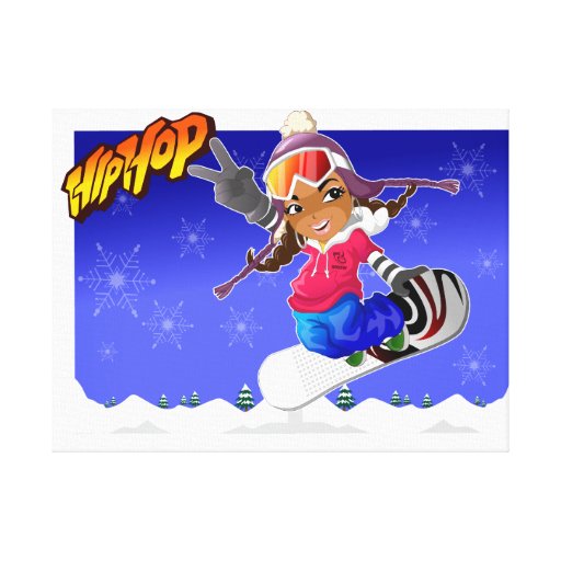 Hip Hop Cartoon Girl on Snowboard Canvas Print Zazzle