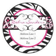 Hip Hot Pink and Black Animal Print Address Label sticker