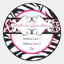 Hip Hot Pink and Black Animal Print Address Label Stickers