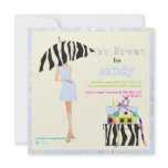 Hip mama, baby blue damask/zebra baby shower announcement