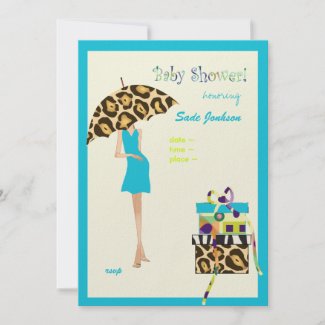 Hip Mama Baby Shower/ blue dress / leopard spots invitation