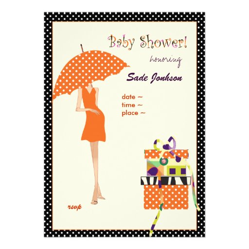 Hip Mama Baby Shower/ orange/ polka dots Announcement