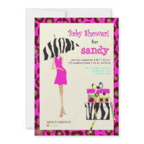 Hip mama, hot pink jaguar/zebra baby shower personalized invitations