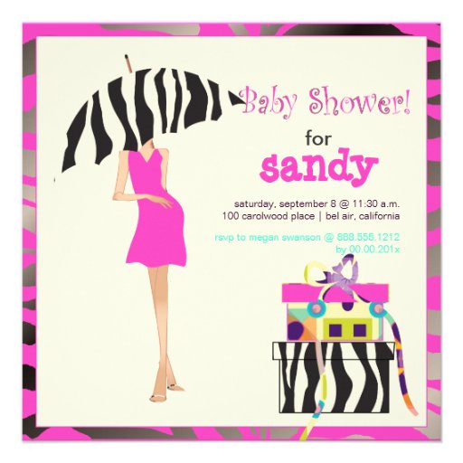 Hip mama, hot pink zebra baby shower personalized invites