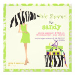 Hip mama, lime green damask/zebra baby shower custom invitation