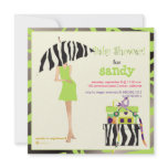 Hip mama, lime green zebra baby shower invite