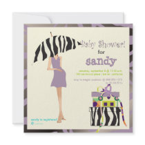 Hip mama, purple zebra baby shower invites