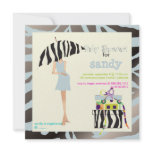Hip mama, silver blue zebra baby shower custom invite