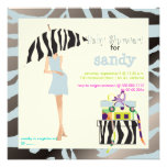 Hip mama, silver blue zebra baby shower custom invite