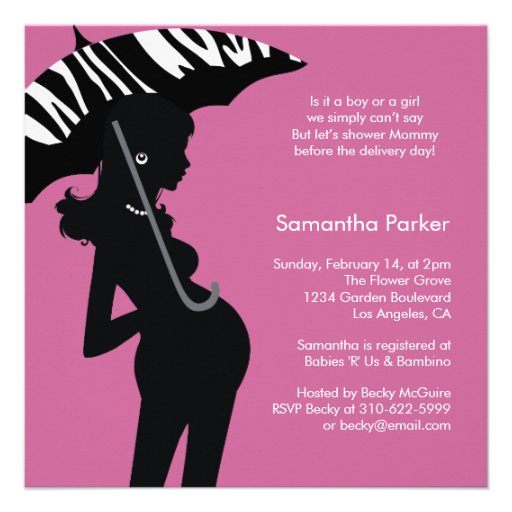Hip Mom Umbrella Baby Shower Invitation Card