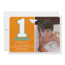 Hip Paper Airplane One Year Photo Invite