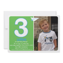 Hip Paper Airplane Three Year Photo Invite 1
