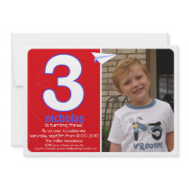 Hip Paper Airplane Three Year Photo Invite 1