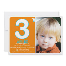 Hip Paper Airplane Three Year Photo Invite 1