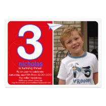 Hip Paper Airplane Three Year Photo Invite 1 invitations