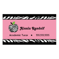 Hip Pink and Zebra Tutor Business Card business cards