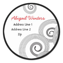 Hip Retro Black Swirl and Red Address Label stickers