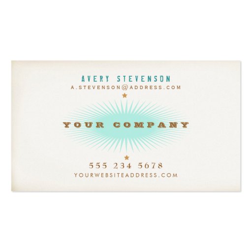 Hip Retro Style Typography Turquoise Burst Business Card