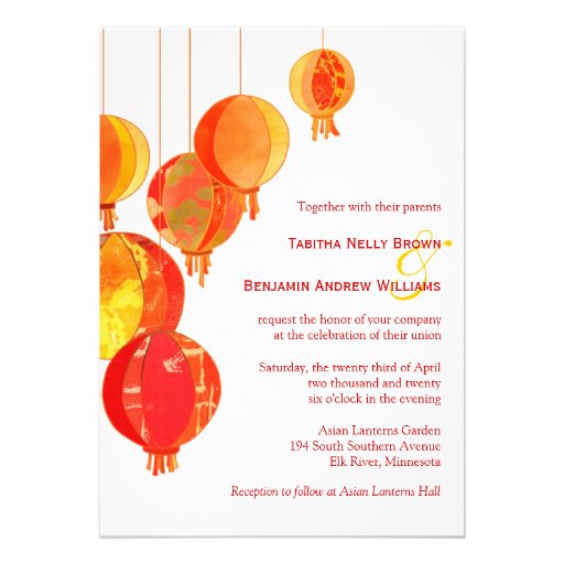 Hip, Stylish Asian Lanterns Wedding Invitations (front side)