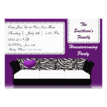 hip trendy mod purple sofa , party Invitation invitations
