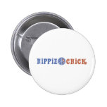 Hippie Chick with Peace Sign Pinback Button
