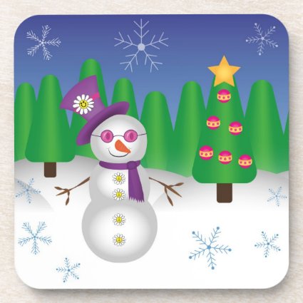 Hippie Christmas Snowman Drink Coaster