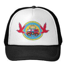 Hippie Girl with Camper Van & Doves Hat