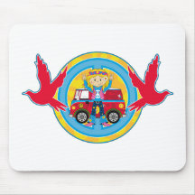 Hippie Girl with Camper Van & Doves Mouse Pad
