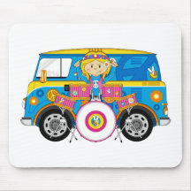 Hippie Girl with Drums and Camper Van Mousepad
