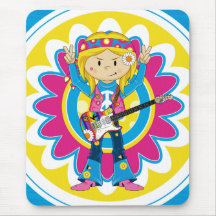 Hippie Girl with Guitar Mousepad