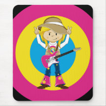 Hippie Girl with Guitar Mousepads