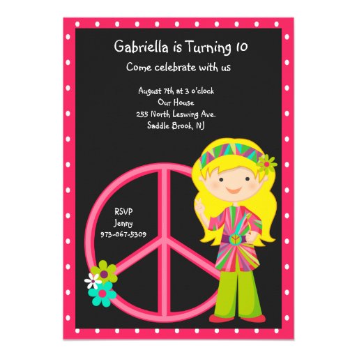 Hippie Girl with Peace Sign Girls Invite