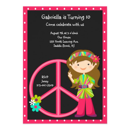 Hippie Girl with Peace Sign Girls Invite