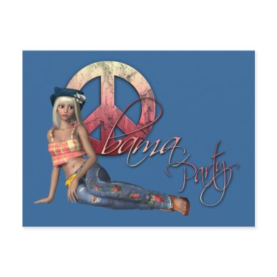 Hippie Obama Party Invitation Post Cards by beverlytazangel