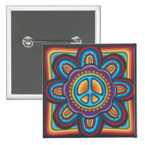 Hippie Peace Flower buttons