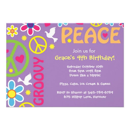 Hippie, Peace Sign, 60's theme, party invites