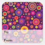 Hippie Purple Rainbow Flowers Square Sticker