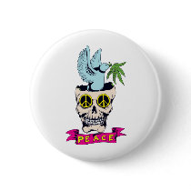 hippie retro peace skull vector art buttons