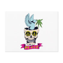 hippie retro peace skull vector art post card