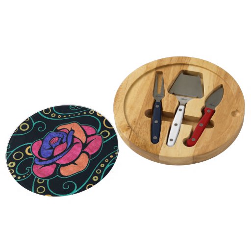 Hippie Rose Ventana Cheese Board Set Round Cheese Board