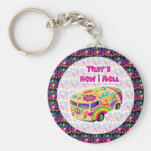 hippie van how i roll key chain