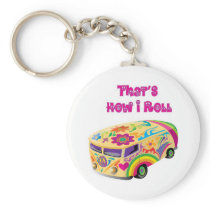hippie van retro  how i roll key chain